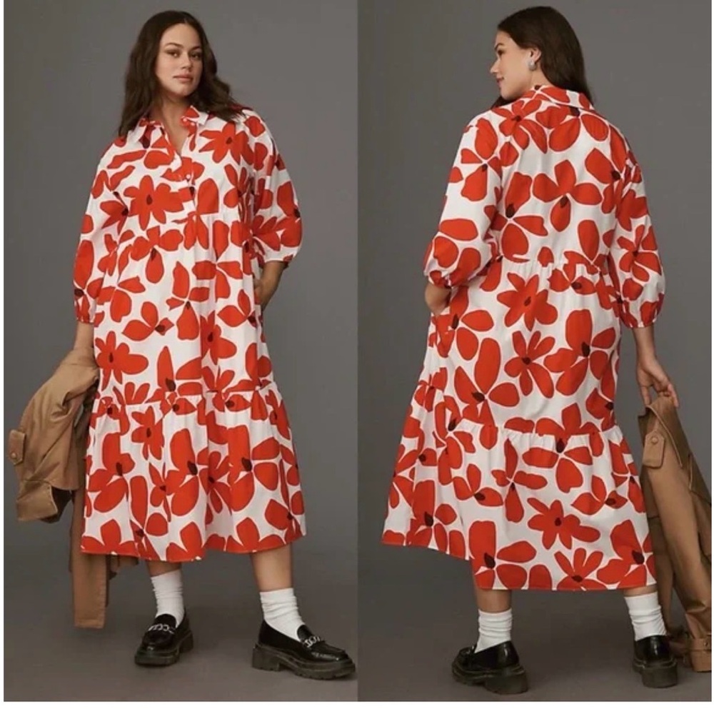 Anthropologie / Maeve The Bettina Tiered Shirt Dress Floral Sundress Sun Dress